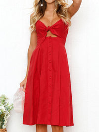 Floral V Neck Tie Spaghetti Strap Beach Midi Dress