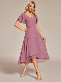 Flowy Chiffon High Low Evening Gown with Ruffle Details