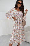 Flowy V-neck Printed Belted Holiday Dress