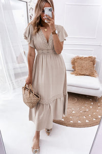 Flying Sleeves V-neck Open Back Solid Long Flowy Dress