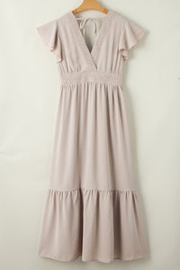 Flying Sleeves V-neck Open Back Solid Long Flowy Dress