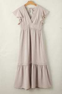 Flying Sleeves V-neck Open Back Solid Long Flowy Dress