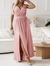 Flying Sleeves V-neck Open Back Solid Long Flowy Dress