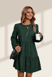 Women's Forest Mist Green Lantern Sleeve Tiered Mini Dress