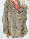 French Beige Star Pointelle Knit Oversized Sweater