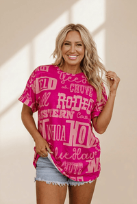 Women's Fuchsia Western Graphic Relaxed Fit Tee