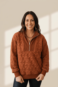 Women's Geometric Quilted Half-Zip Pullover Sweatshirt