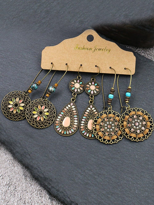 Golden Vintage Boho Turquoise Earrings Trio