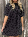 Gray Leopard Print T-Shirt Dress with Handy Pockets
