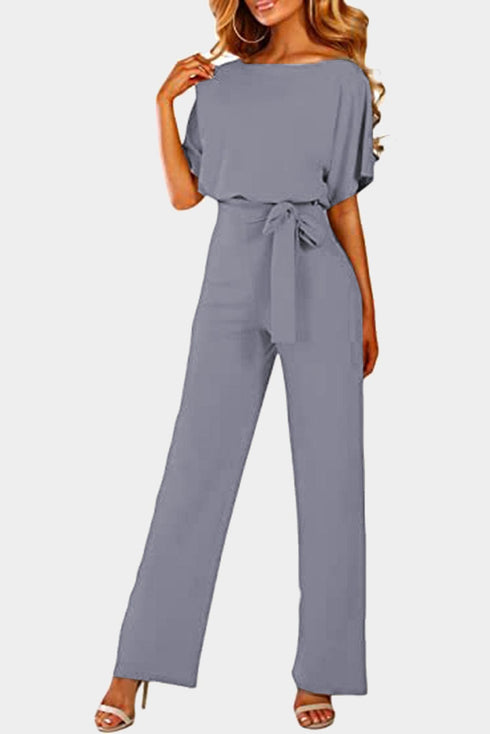 Glamorous Gray Belted Wide Leg Jumpsuit