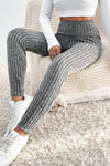 Ribbed Gray Textured Leggings with Wide Waistband