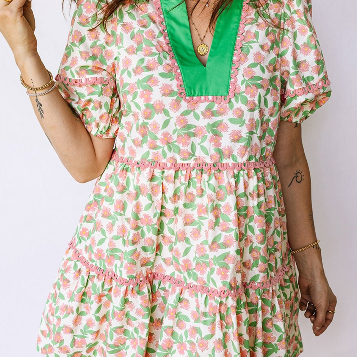 green floral babydoll dress Shop Tiered with Ricrac Trim classy attire