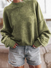 Green Vintage Drop Shoulder Round Neck Pullover Sweatshirt