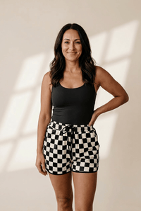 Women's High-Waist Checkered Relaxed Shorts in Black and White