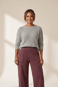 Women's High-Waist Mineral Red Cotton Cargo Pants with Patch Pockets