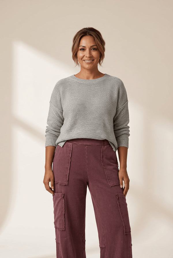 Women's High-Waist Mineral Red Cotton Cargo Pants with Patch Pockets
