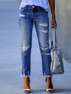 High Waist Ripped Raw Hem Skinny Casual Denim Jeans