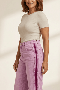 Women's High-Waist Wide-Leg Orchid Denim with Frayed Side Stripes made for easy styling and wardrobe coordination, with premium-like structure and