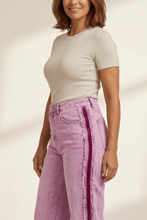 womens-blue-bonbon-contrast-stripe-frayed-patchwork-shift-jeans-trendy-casual-fit-for-everyday-comfort