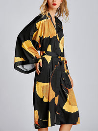 Ice Silk Light Luxury Ginkgo Print Pajama