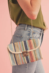 Iceland Blue Striped Crochet Flapped Single Shoulder Bag