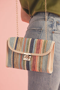 Iceland Blue Striped Crochet Flapped Single Shoulder Bag