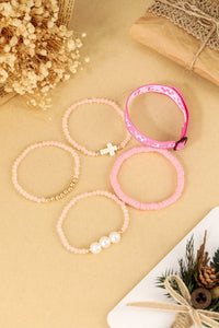Pink WWJD Faith Prompt Mix Beading 5pcs Bracelet Set