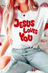 
Women's Jesus Loves You Graphic Tee in Premium White Cotton-Blend