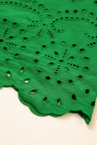 Green Solid Color Eyelet Embroidered T Shirt Mini Dress