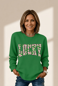 Women's Kelly Green Lucky Clover Graphic Cotton Blend Sweatshirt