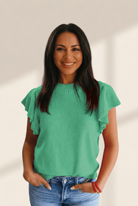 
Women's Kelly Green Ruffle Sleeve Knit Sweater Top