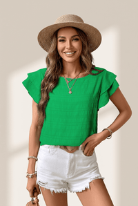Women's Kelly Green Ruffle Sleeve Smocked Blouse