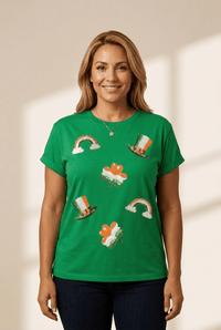 Women's Kelly Green Sequin St. Patrick's Day Graphic T-Shirt