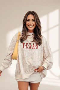 Women's Khaki Camo Texas Embroidered Mock Neck Sweatshirt