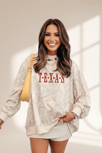 Women's Khaki Camo Texas Embroidered Mock Neck Sweatshirt