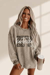 Women's Khaki Ribbed Kentucky Leopard Graphic Sweatshirt