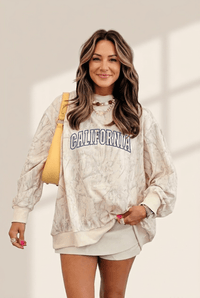 Women's Khaki Tie-Dye California Graphic Sweatshirt