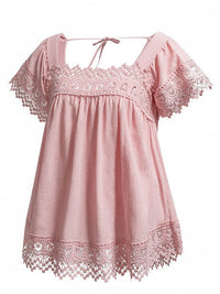 Lace Square Neck Short Sleeve Pullover For Women