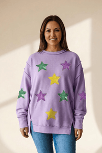 
Women's Lavender Sequined Star Ribbed Knit Top