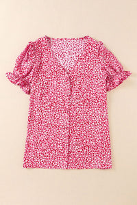 Layered Plaid Short Sleeve V-Neck Lotus Leaf Blouses
