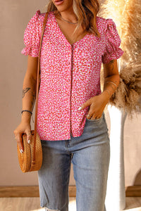 Layered Plaid Short Sleeve V-Neck Lotus Leaf Blouses