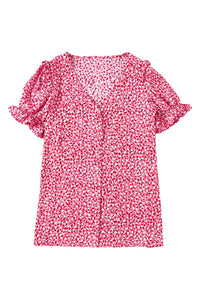Layered Plaid Short Sleeve V-Neck Lotus Leaf Blouses