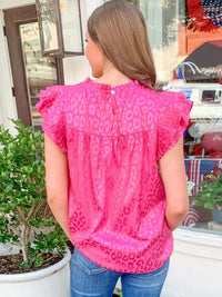 Leopard Print Chiffon Blouse with Ruffle Sleeves