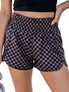 Brown and Black Checkered Workout Shorts