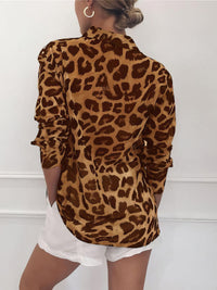 Leopard Print Lapel Button Long Sleeve Blouse