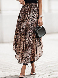 Women's Leopard Print Smocked High Waist Chiffon Maxi Skirt