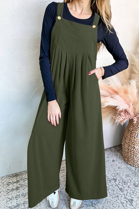 Four Leaf Clover Leopard Bib Wide Leg Jumpsuit
