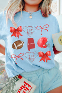 
Light Blue Alabama Game Day Rugby Tee for Women - Casual Graphic Sports Shirt with Comfortable Fit for Fans
