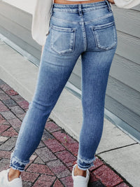 Light Blue Retro Distressed Frayed Skinny Jeans