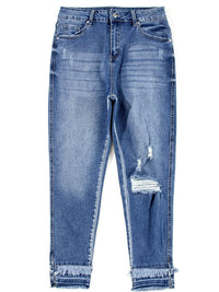 Light Blue Retro Distressed Frayed Skinny Jeans